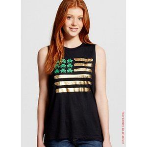 St Patrick's Day Shamrock Flag Tank Top T-shirt NWT! Womens XS Gold, Green & Blk